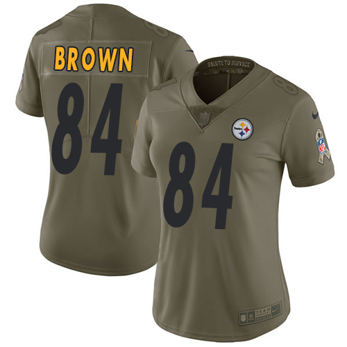 Nike Steelers #84 Antonio Brown Olive Women's Stitched NFL Limited Salute to Service Jersey